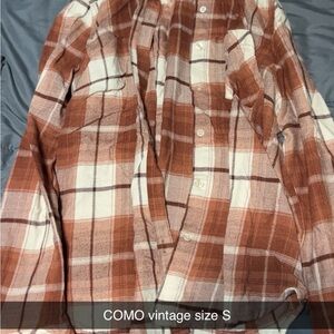 Como Vintage Women's Brown and White Plaid Button Down Shirt